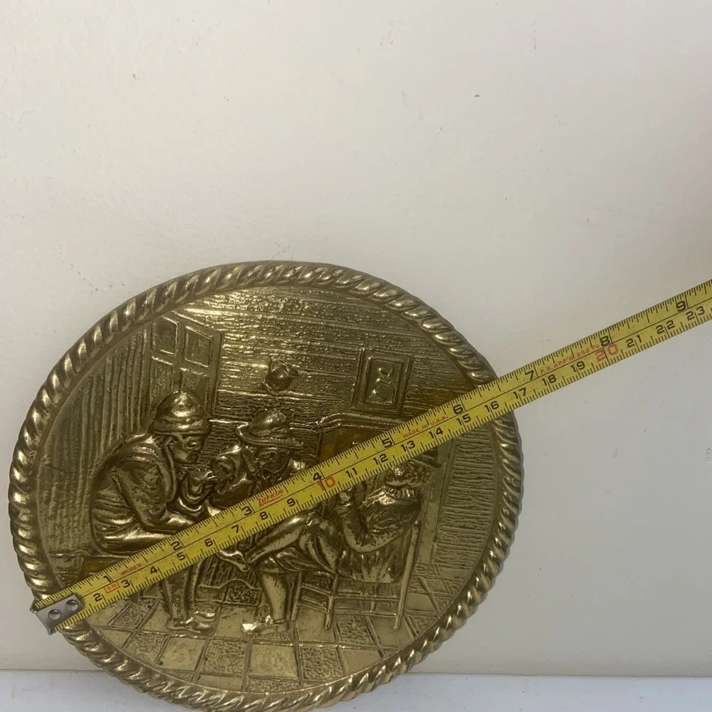 Brass Embossed 3D Tavern Scene Plates Wall Hangings 6.5
